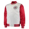 LA Clippers The Enforcer Full-Snap White & Red Satin Varsity Jacket