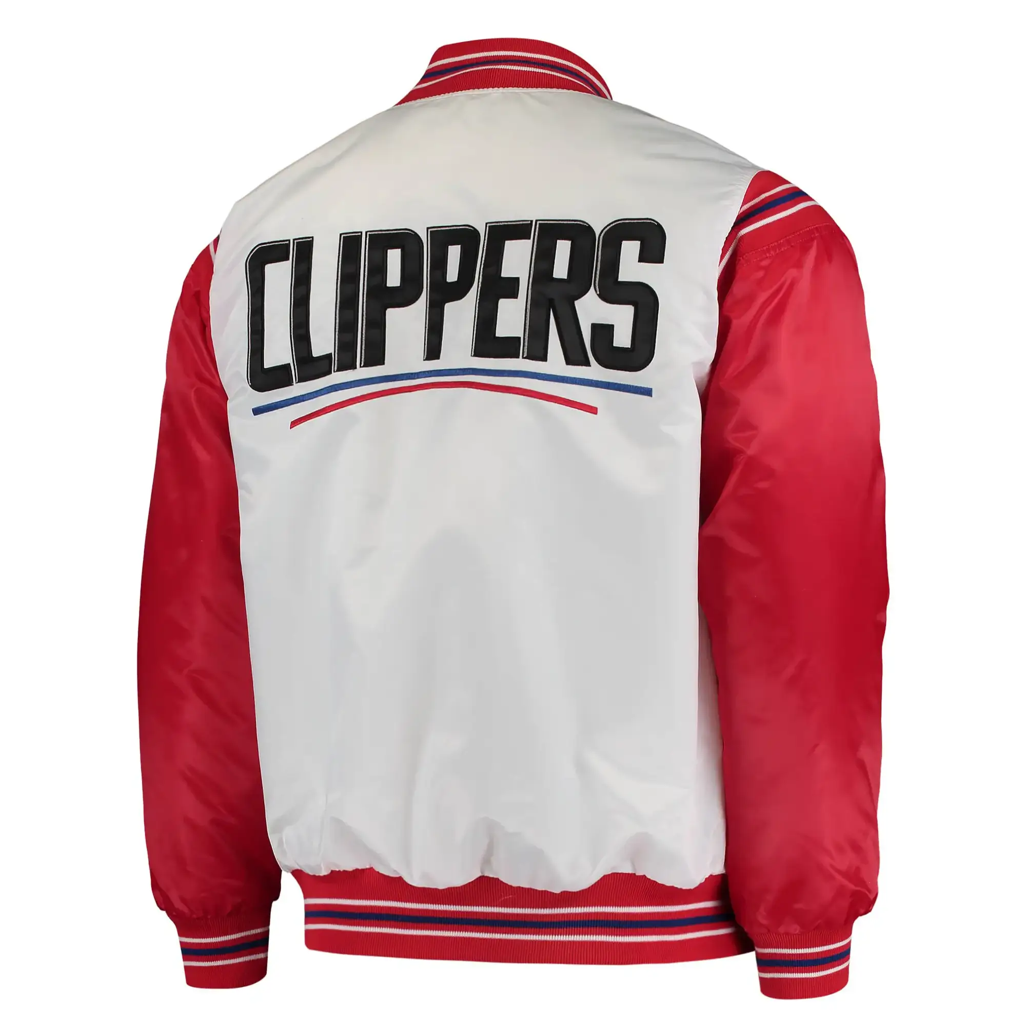 LA Clippers The Enforcer Full-Snap White & Red Satin Varsity Jacket - Image 2