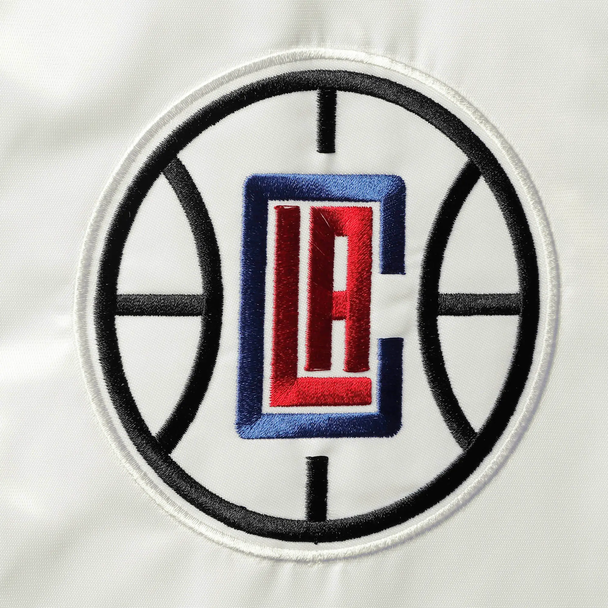 LA Clippers The Enforcer Full-Snap White & Red Satin Varsity Jacket - Image 3