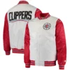 LA Clippers The Enforcer Full-Snap White & Red Satin Varsity Jacket - Image 4