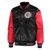 Los Angeles Clippers Starter The Enforcer Full-Snap Black & Red Satin Varsity Jacket