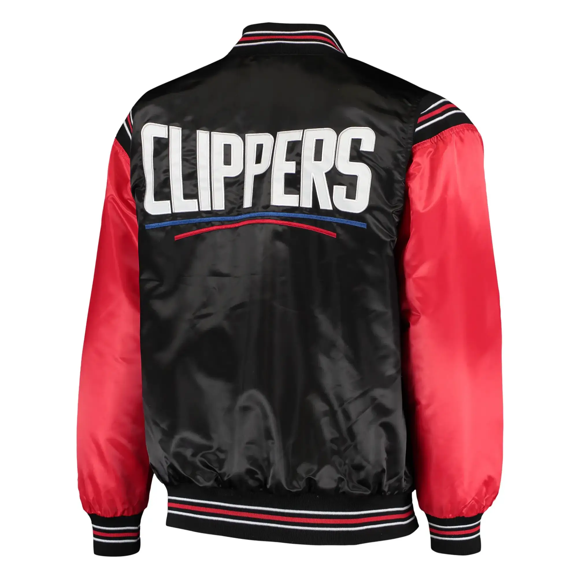 Los Angeles Clippers Starter The Enforcer Full-Snap Black & Red Satin Varsity Jacket - Image 2