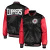Los Angeles Clippers Starter The Enforcer Full-Snap Black & Red Satin Varsity Jacket - Image 4