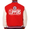 Los Angeles Clippers Two Tone Wool & Leather Varsity Jacket Red & White - Image 2