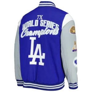 Alternative view of Los Angeles Dodgers Franchise Varsity Royal Blue and Gray Jacket