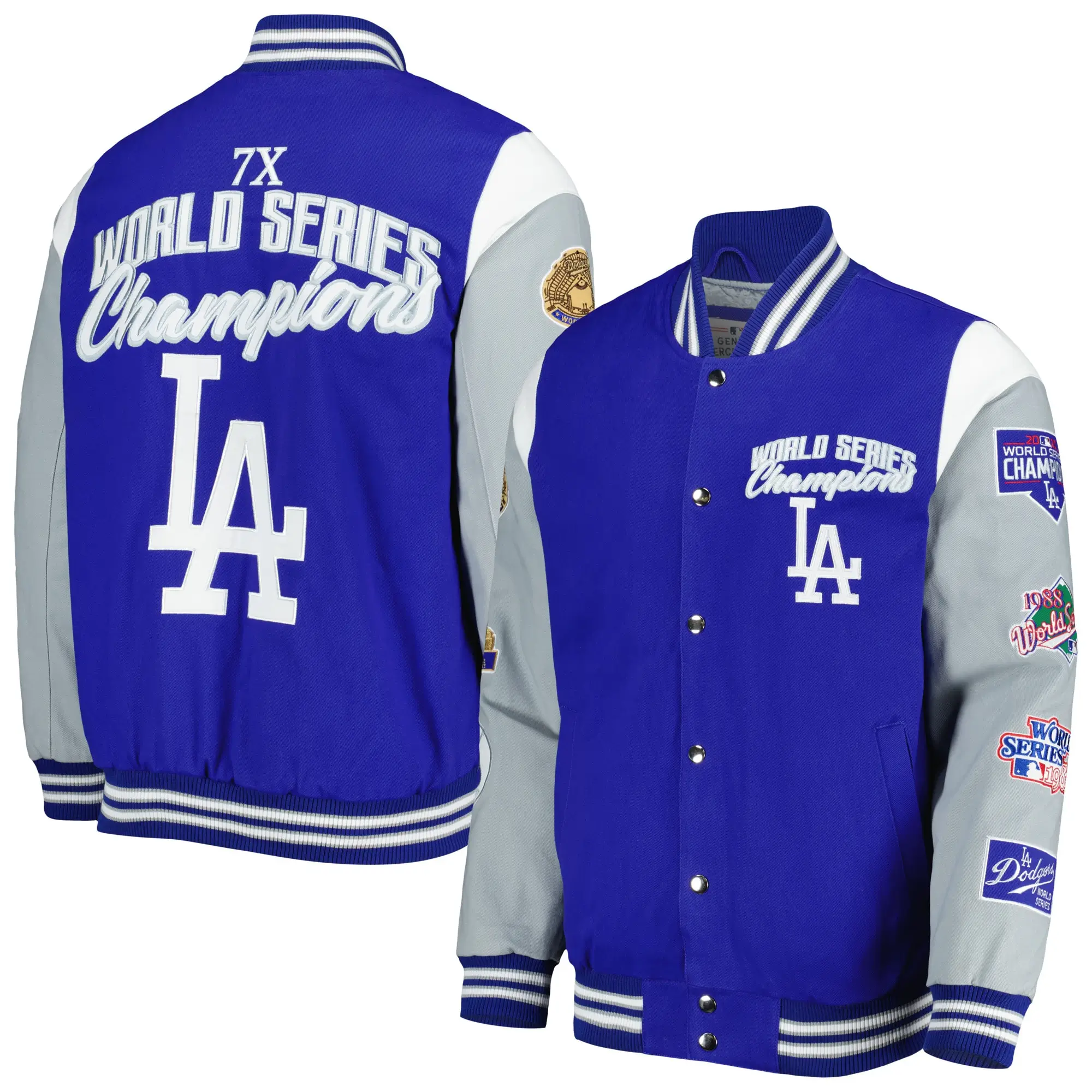 Los Angeles Dodgers Franchise Varsity Royal Blue and Gray Jacket - Image 4