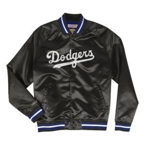 Los Angeles Dodgers Lightweight Raglan Satin Black Varsity Jacket