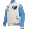 Memphis Grizzlies Men's Retro Classic Cream/Sky Blue Varsity Jacket - Image 3