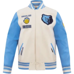 Memphis Grizzlies Men's Retro Classic Cream/Sky Blue Varsity Jacket