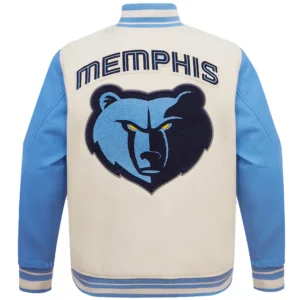 Alternative view of Memphis Grizzlies Men's Retro Classic Cream/Sky Blue Varsity Jacket
