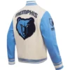 Memphis Grizzlies Men's Retro Classic Cream/Sky Blue Varsity Jacket - Image 4