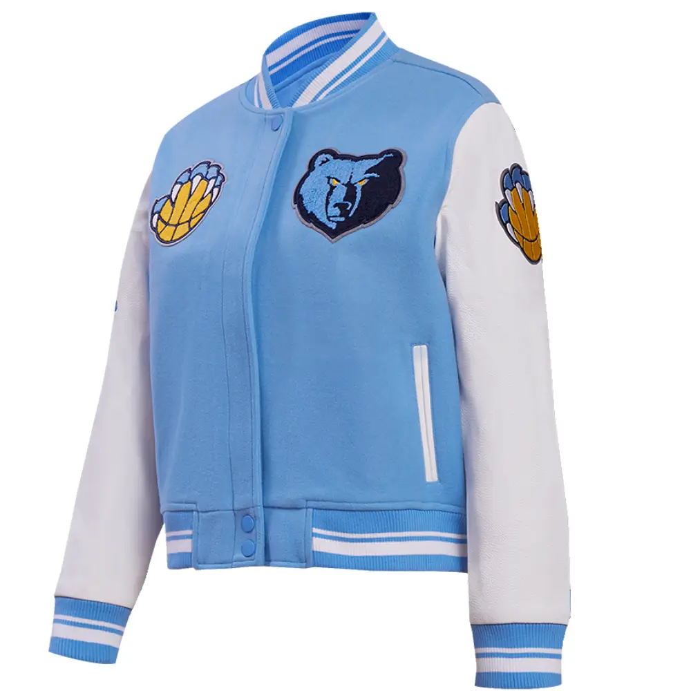 Women's Classic Memphis Grizzlies Team Players Sky Blue/White Varsity Jacket - Image 3