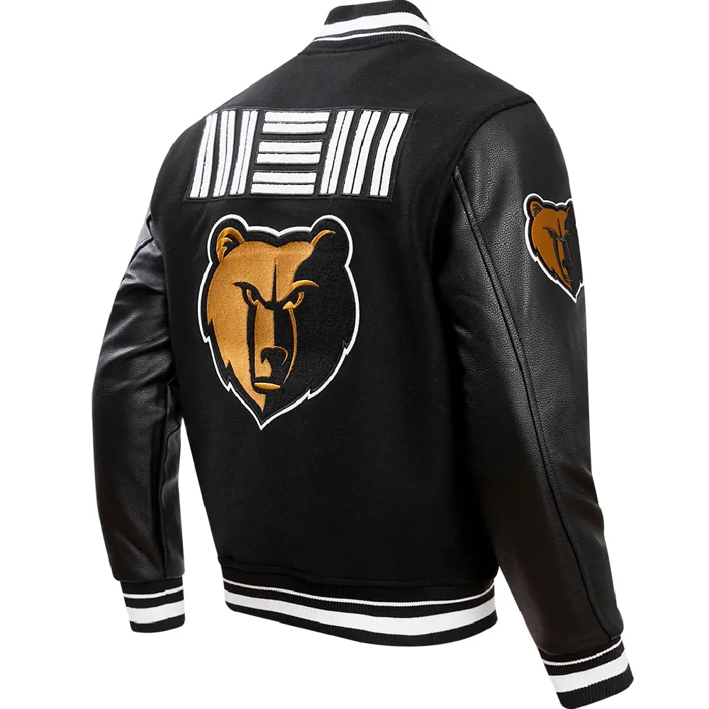 Memphis Grizzlies Script Tail Wool & Leather Black Varsity Jacket - Image 2