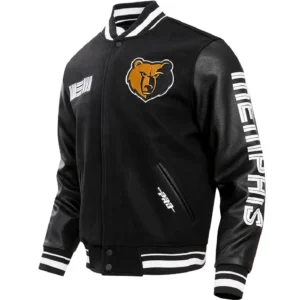 Memphis Grizzlies Script Tail Wool & Leather Black Varsity Jacket