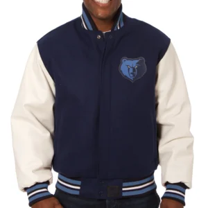 Memphis Grizzlies Two Tone Wool & Leather Varsity Jacket Navy & White