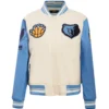 Women's Classic Memphis Grizzlies Wool & Leather Varsity Jacket White & Blue