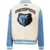 Women's Classic Memphis Grizzlies Wool & Leather Varsity Jacket White & Blue - Image 2