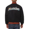 Miami Marlins Baseball Team Players Black Full Wool One Color Varsity Jacket - Image 2