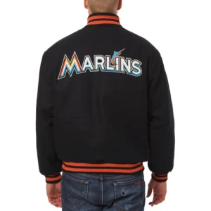 Alternative view of Miami Marlins Baseball Team Players Black Full Wool One Color Varsity Jacket