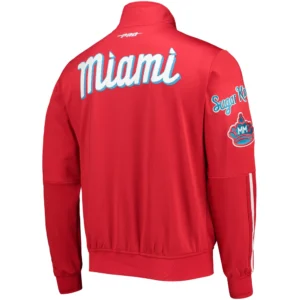 Alternative view of Miami Marlins Neutral Full-Zip Polyester Varsity Red Jacket