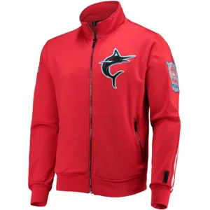 Miami Marlins Neutral Full-Zip Polyester Varsity Red Jacket