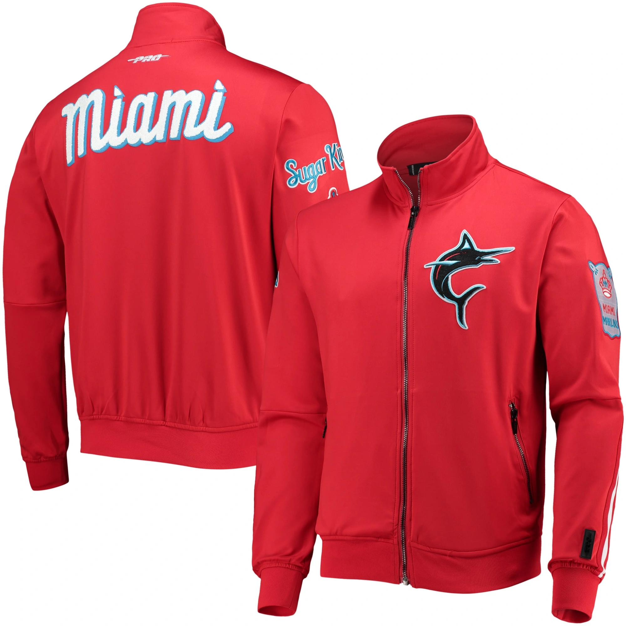 Miami Marlins Neutral Full-Zip Polyester Varsity Red Jacket - Image 3