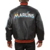 Miami Marlins Full Leather Black Varsity Jacket - Image 2