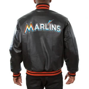 Alternative view of Miami Marlins  Full Leather Black Varsity Jacket