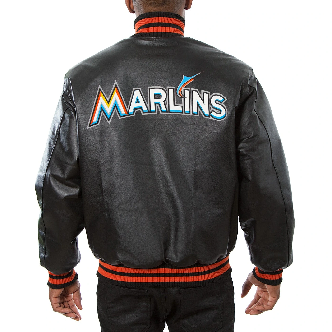 Miami Marlins Full Leather Black Varsity Jacket - Image 2