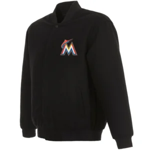 Miami Marlins Classic Rib Knitted Black Full Wool One Color Varsity Jacket
