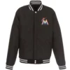 Miami Marlins Two Tone Wool & Leather Varsity Jacket - Image 2