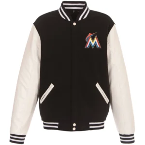 Miami Marlins Two Tone Wool & Leather Varsity Jacket