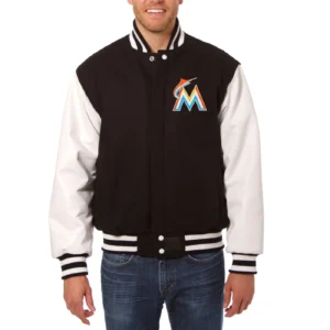 Miami Marlins Two Tone Wool & Leather Varsity Jacket