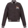 Women's Miami Marlins Women's Poly-Twill Full Snap Satin Varsity Jacket