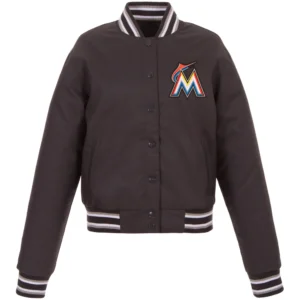 Women's Miami Marlins Women's Poly-Twill Full Snap Satin Varsity Jacket