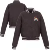 Women's Miami Marlins Women's Poly-Twill Full Snap Satin Varsity Jacket - Image 3