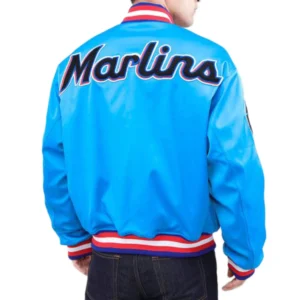 Alternative view of Miami Marlins Wordmark Pro Standard Full-Snap Satin Varsity Jacket