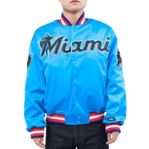 Miami Marlins Wordmark Pro Standard Full-Snap Satin Varsity Jacket