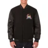 Miami Marlins Black Wool & Leather Reversible Varsity Jacket
