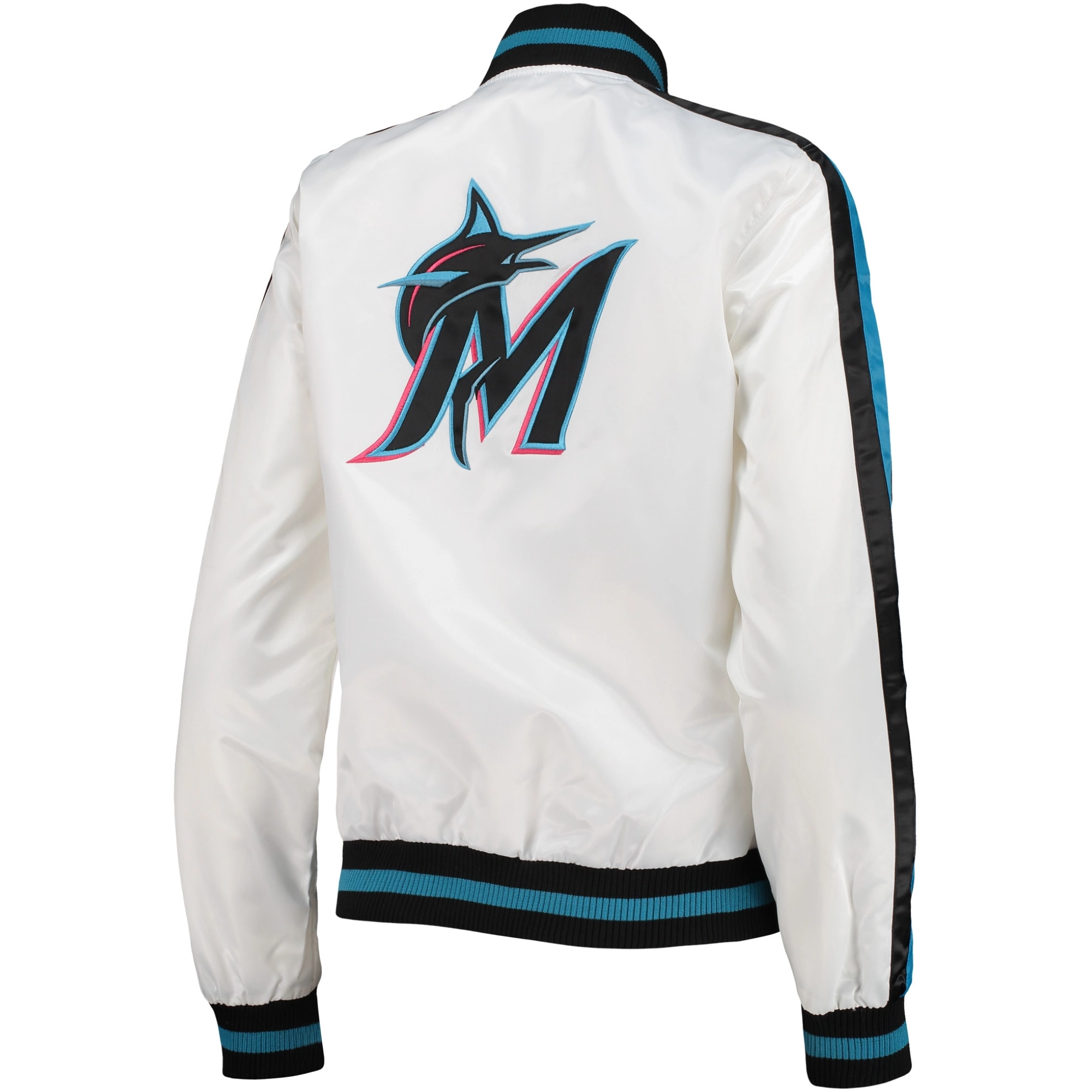 Women's Miami Marlins Women's Starter Competition Full-Snap Satin Varsity White Jacket - Image 2