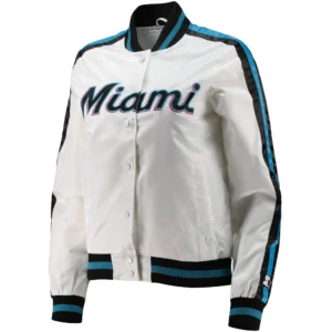 Women's Miami Marlins Women's Starter Competition Full-Snap Satin Varsity White Jacket