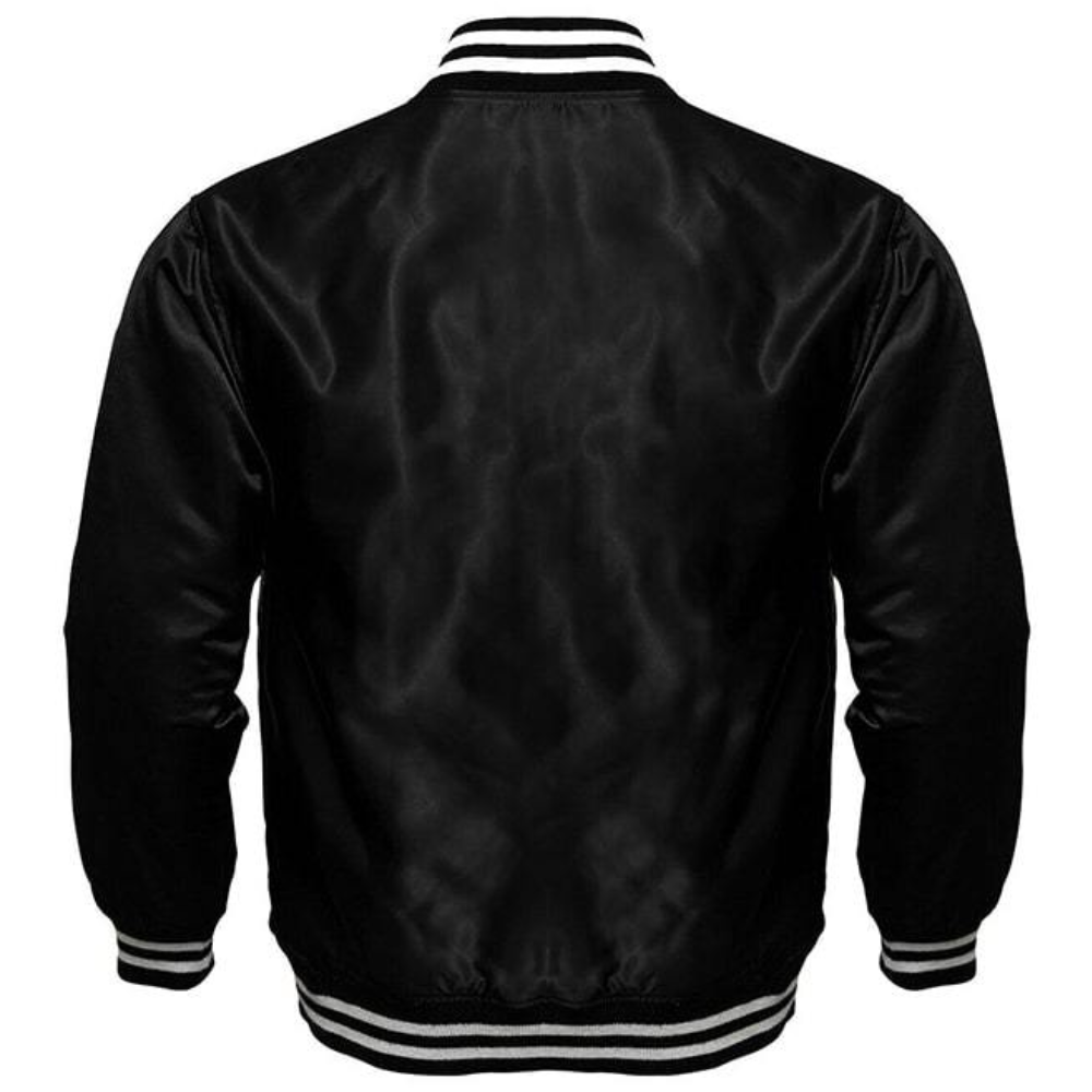 Miami Marlins Bomber Room Full-Snap Black Satin Varsity Jacket - Image 2