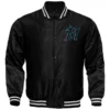 Miami Marlins Bomber Room Full-Snap Black Satin Varsity Jacket
