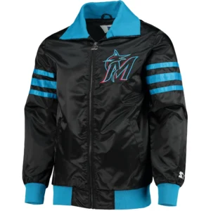 Miami Marlins Starter The Captain II Full-Zip Satin Varsity Black Jacket