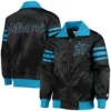 Miami Marlins Starter The Captain II Full-Zip Satin Varsity Black Jacket - Image 4