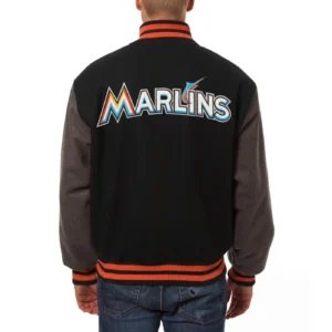 Alternative view of Miami Marlins Full Wool Two Tone Varsity Jacket Black & Gray