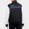 Women's Miami Marlins Retro Classic Women's Wool & Leather Varsity Jacket Black & White - Image 2