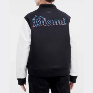 Alternative view of Women's Miami Marlins Retro Classic Women's Wool & Leather Varsity Jacket Black & White