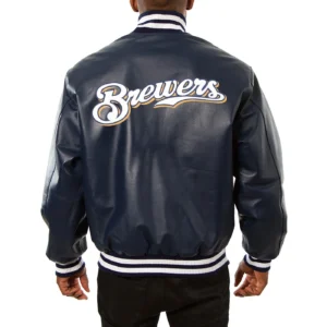 Alternative view of Milwaukee Brewers  Full Leather Varsity Navy Jacket