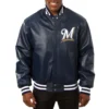 Milwaukee Brewers  Full Leather Varsity Navy Jacket
